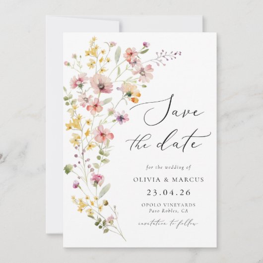 Boho kleurrijke lente grillige wilde bloem bruilof save the date (Voorkant)