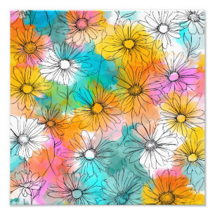 Boho Kleurrijke Madeliefjes Bloem Kunstprint Foto Afdruk
