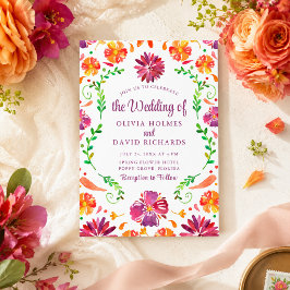 Boho Kleurrijke Mexicaanse Bloemrijke Bruiloftsinv Kaart