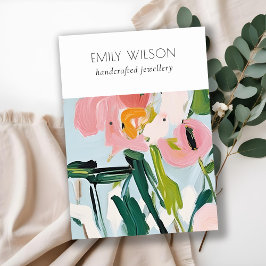 Boho Kleurrijke Roze Blauw Geschilderde Bloemen 2  Visitekaartje