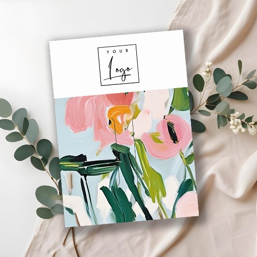 Boho Kleurrijke Roze Blauw Geschilderde Bloemen Ha Visitekaartje