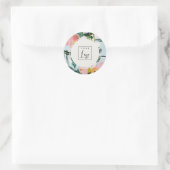 Boho Kleurrijke Roze Blauw Groen Geschilderde Bloe Ronde Sticker (Tas)