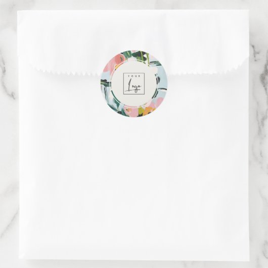 Boho Kleurrijke Roze Blauw Groen Geschilderde Bloe Ronde Sticker (Tas)