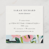 Boho Kleurrijke Roze Blauw Groen Geschilderde Bloe Vierkante Visitekaartje (Achterkant)