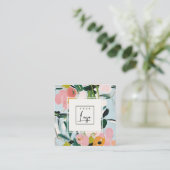 Boho Kleurrijke Roze Blauw Groen Geschilderde Bloe Vierkante Visitekaartje (Staand voorkant)