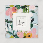 Boho Kleurrijke Roze Blauw Groen Geschilderde Bloe Vierkante Visitekaartje (Voorkant)