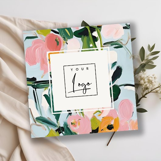 Boho Kleurrijke Roze Blauw Groen Geschilderde Bloe Vierkante Visitekaartje