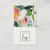 Boho Kleurrijke Roze Blauw Groen Geschilderde Bloe Visitekaartje (Voorkant)