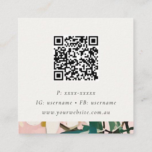 Boho Kleurrijke Roze Blauwgroen Geschilderde Bloem Vierkante Visitekaartje (Achterkant)