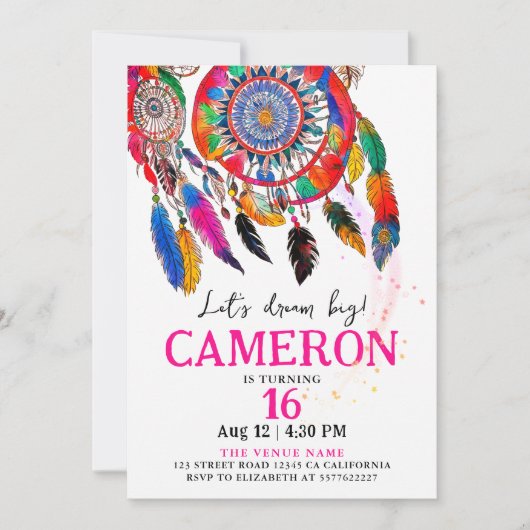 Boho Kleurrijke Roze Droom Catch Verjaardag Waterv Kaart (Voorkant)