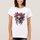 Boho kleurrijke schedel met bloemen en bloemen t-shirt (Voorkant)