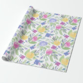 Boho Kleurrijke Spring Waterverf bloemmotief Cadeaupapier (Uitgerold)