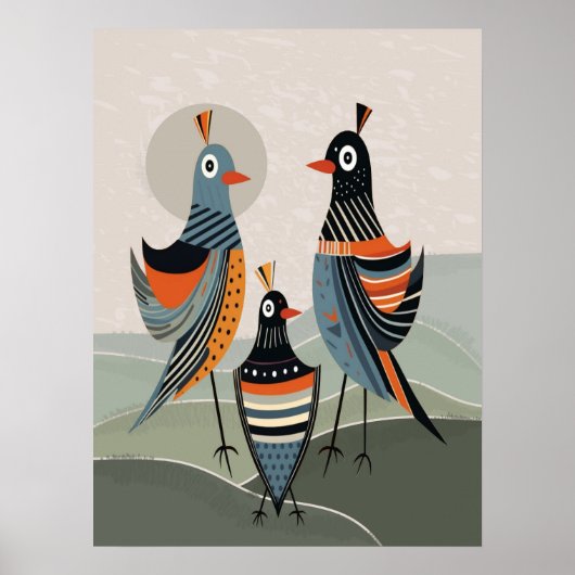 Boho Kleurrijke Vogels Familie Minimalistisch Neut Poster (Voorkant)