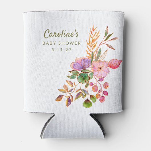 Boho Kleurrijke Waterverf Bloemen Baby shower Cust Blikjeskoeler (Voorkant)