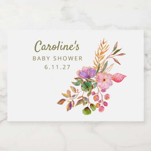 Boho Kleurrijke Waterverf Bloemen Baby shower Cust Sparkling Wijnetiket (Enkel label)