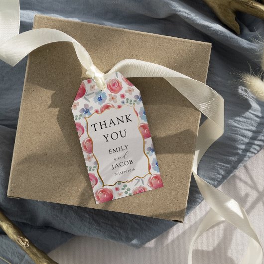 Boho Kleurrijke Waterverf Bloemen Huwelijksgunst Cadeaulabel