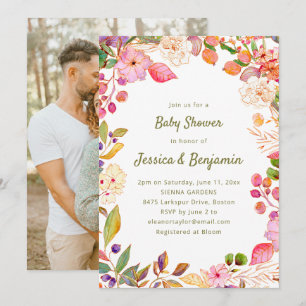 Boho Kleurrijke Waterverf Bloemige Baby Shower Fot Kaart