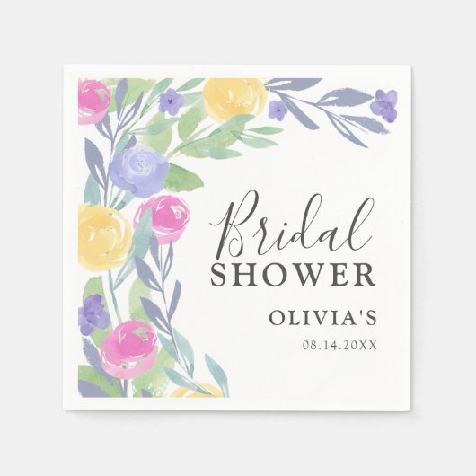 Boho Kleurrijke Waterverf Floral Vrijgezellenfeest Servet (Voorkant)