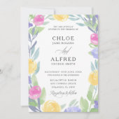 Boho Kleurrijke Waterverf Roos & Foliage Wedding Kaart (Voorkant)