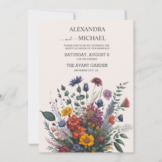 Boho Kleurrijke Waterverf Wildflower Bruiloft Kaart (Voorkant)