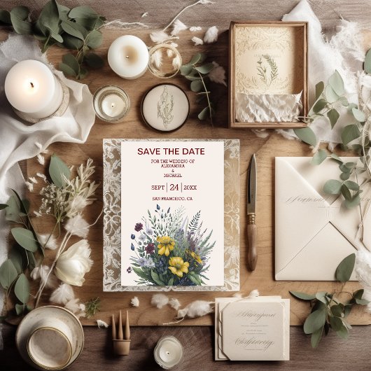 Boho Kleurrijke Waterverf Wildflower Bruiloft Save The Date