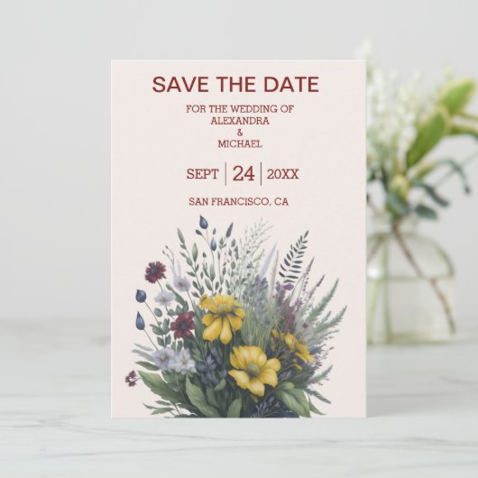 Boho Kleurrijke Waterverf Wildflower Bruiloft Save The Date (Staand voorkant)