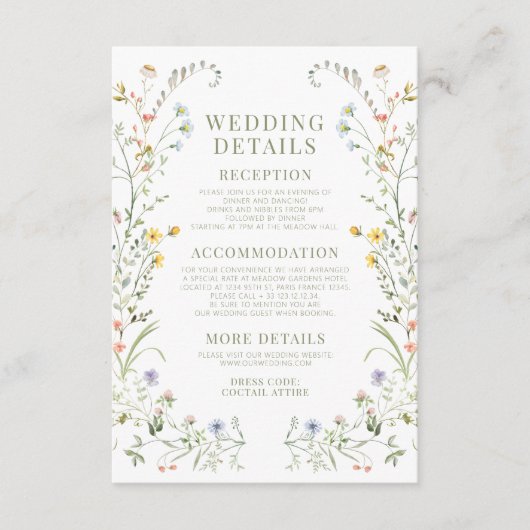Boho Kleurrijke weide Bloemen Bruiloft Details Kaa Informatiekaartje (Voorkant)