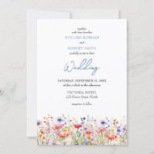 Boho kleurrijke weide wilde bloemen bruiloft kaart