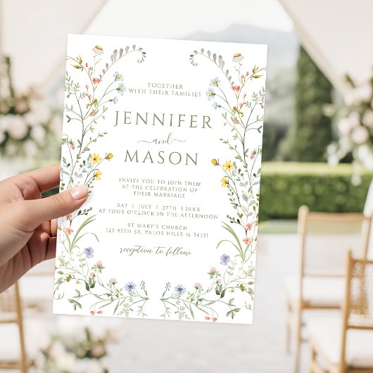 Boho Kleurrijke weide Wildflower krans bruiloft Kaart