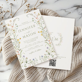 Boho Kleurrijke weide Wildflower krans bruiloft Kaart