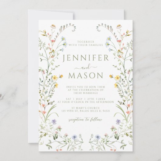 Boho Kleurrijke weide Wildflower krans bruiloft Kaart (Voorkant)