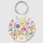 Boho Kleurrijke Wildbloemen met Monogram Sleutelhanger (Voorkant)