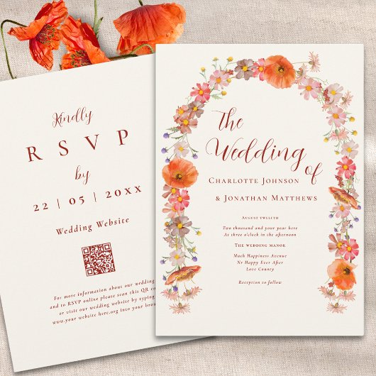 Boho Kleurrijke Wilde Bloemen Bruiloft QR Code Kaart
