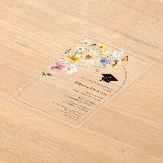 Boho Kleurrijke Wildflower Afstudeerfeest Foto Acryl Uitnodigingen (Laagn)