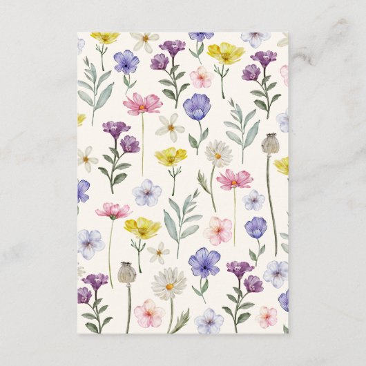 Boho Kleurrijke Wildflower Bloemen Bruiloft Detail Informatiekaartje (Achterkant)