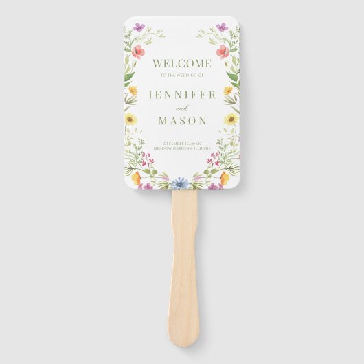 Boho Kleurrijke Wildflower Bloemen Huwelijksprogra Handwaaier (Voorkant)