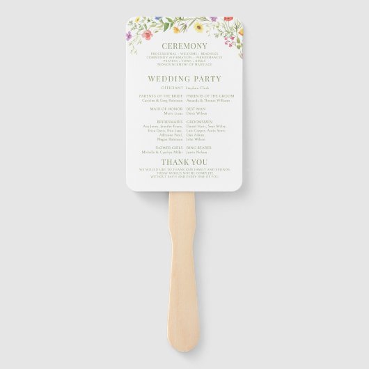 Boho Kleurrijke Wildflower Bloemen Huwelijksprogra Handwaaier (Achterkant)