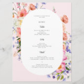Boho Kleurrijke Wildflower Bruiloft Menu (Voorkant)