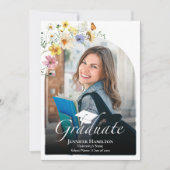 Boho Kleurrijke Wildflower Foto Afstuderen Aankondiging (Voorkant)