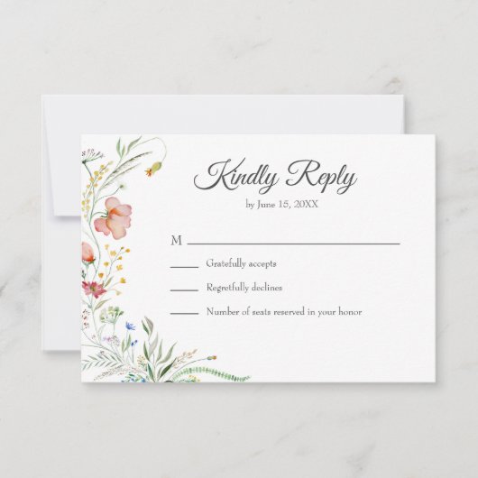 Boho Kleurrijke Wildflower Meadow Bruiloft RSVP Ka Bedankkaart (Voorkant)