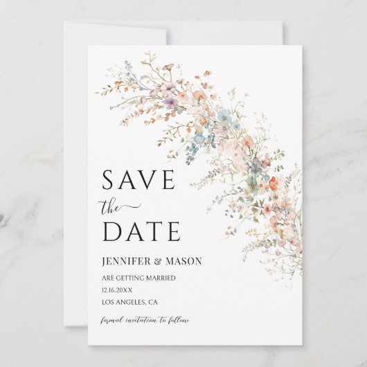 Boho Kleurrijke Wildflower Spring Save the Date Kaart (Voorkant)
