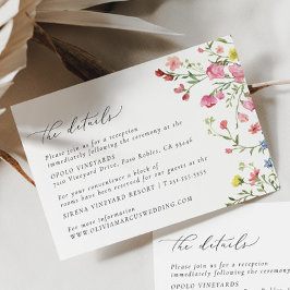 Boho Kleurrijke Wildflower Sprookje Bruiloft Detai Informatiekaartje