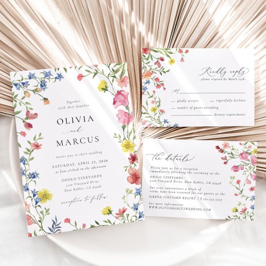 Boho Kleurrijke Wildflower Sprookje Bruiloft Detai Informatiekaartje