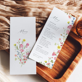 Boho Kleurrijke Wildflower Sprookje Elegante bruil Menu