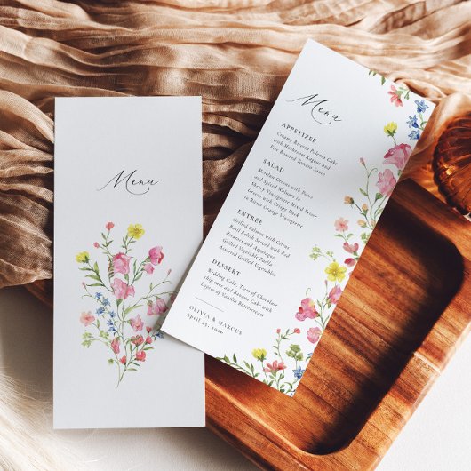 Boho Kleurrijke Wildflower Sprookje Elegante bruil Menu