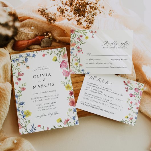 Boho Kleurrijke Wildflower Sprookje Elegante bruil Menu