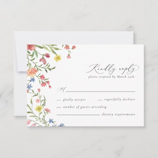 Boho Kleurrijke Wildflower Sprookje Elegante bruil RSVP Kaartje (Voorkant)