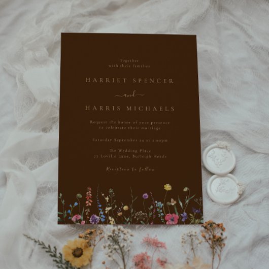 Boho Kleurrijke Wildflower Wedding Kaart