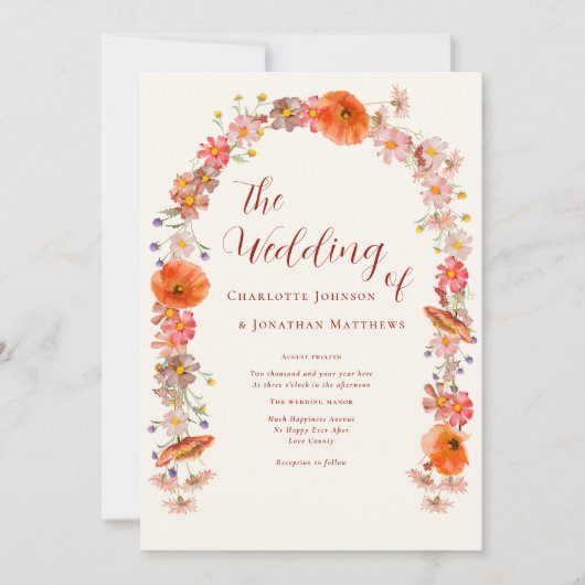 Boho Kleurrijke Wildflower Wedding QR-code Kaart (Voorkant)