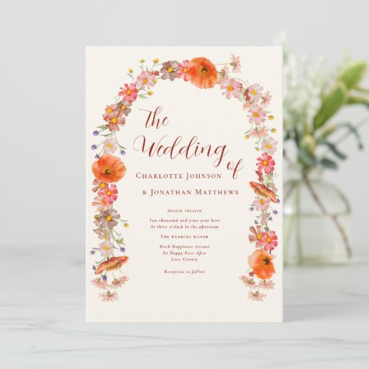 Boho Kleurrijke Wildflower Wedding QR-code Kaart (Staand voorkant)